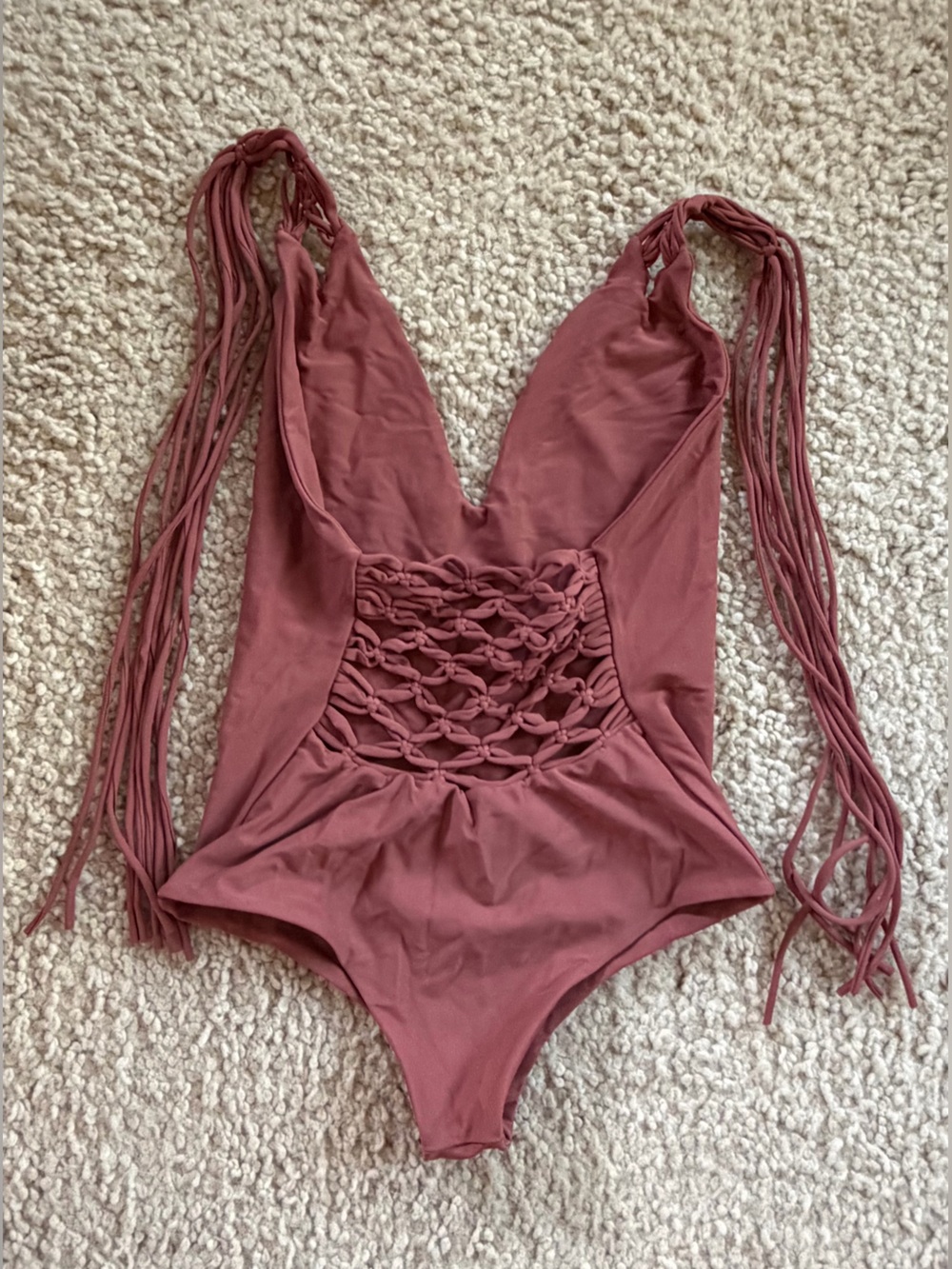 MIKOH Mauve Macrame Strappy One Piece Swimsuit Size S